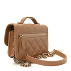 Caviar Quilted Business Affinity Clutch With Chain Flap Camel