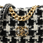 Tweed Quilted Medium Chanel 19 Flap Black Ecru White