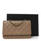 Caviar Quilted Wallet on Chain WOC Beige