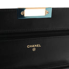 Lambskin Quilted Golden Class Wallet on Chain WOC Black