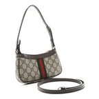 GG Supreme Monogram Textured Dollar Calfskin Web Mini Ophidia Shoulder Bag Beige Ebony New Acero