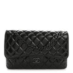 Shiny Crumpled Calfskin Quilted Jumbo Double Flap So Black