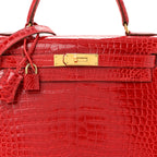 Shiny Porosus Crocodile Kelly Sellier 28 Rouge Vif