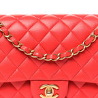 Lambskin Quilted Medium Double Flap Dark Pink