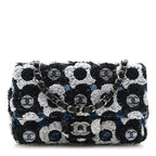 Satin Sequin Embellished Flower Mini Rectangular Flap Black White Blue