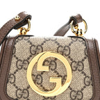 GG Supreme Monogram Textured Dollar Calfskin Blondie Card Case Wallet with Strap Beige Ebony New Acero