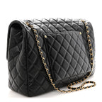 Grained Calfskin Quilted XXL Travel Flap Bag Black