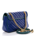 Azalea Calfskin Enamel Matelasse Diagonal Small Torchon GG Marmont Shoulder Bag Imperial Blue Pavone