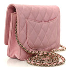 Iridescent Caviar Quilted Wallet on Chain WOC Rose Pink