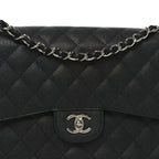 Caviar Quilted Jumbo Double Flap Black