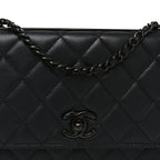 Lambskin Quilted Trendy CC Wallet On Chain WOC So Black