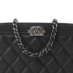 Grained Calfskin Quilted Boy Phone Holder Wallet On Chain Black