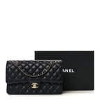 Caviar Quilted Medium Double Flap Navy