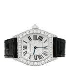 18K White Gold Alligator Diamond Bezel 28mm Tortue Manual Winding Watch Black