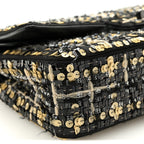 Satin Sequin Embroidered Medium Double Flap Black