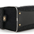 Braided Raffia Calfskin Small Chanel 25 Handbag Black White