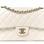 Caviar Quilted Medium Double Flap White
