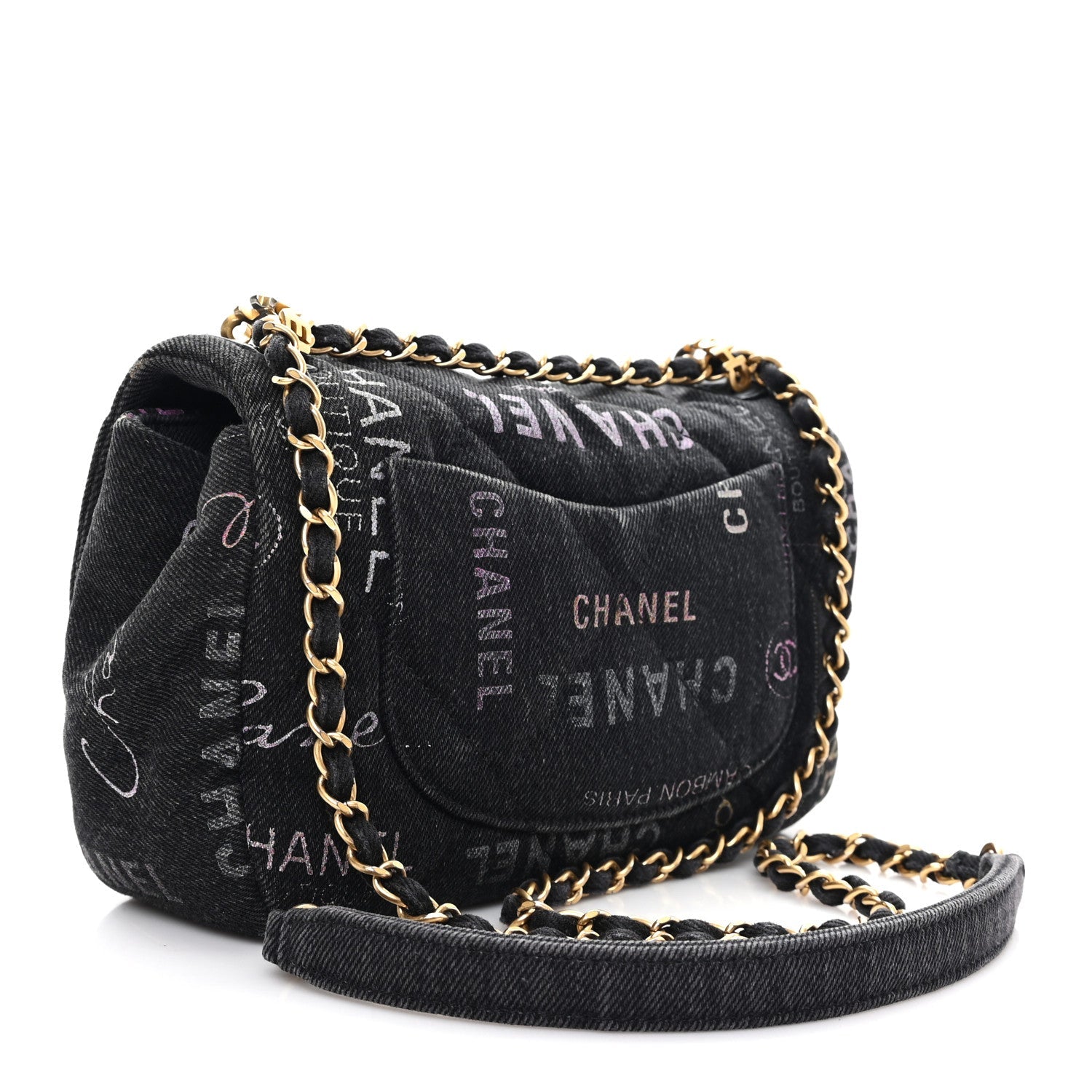 Denim Quilted Denim Mood Mini Rectangular Flap Black Multicolor