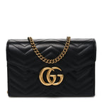 Calfskin Matelasse GG Marmont Chain Wallet Black
