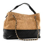Suede Calfskin Shiny Lambskin Quilted Small Coco Base Shopping Bag Beige Black