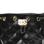 Shiny Crumpled Quilted Mini Chanel 25 Handbag Black