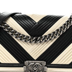 Calfskin Pleated Medium Boy In Rome Flap Black White
