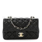 Lambskin Quilted Mini Rectangular Flap Black