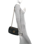 Calfskin Matelasse Small GG Marmont Shoulder Bag Black