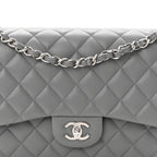 Caviar Quilted Jumbo Double Flap Grey
