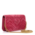 Velvet Matelasse Crystal Sequin Heart Embroidered GG Marmont Mini Bag Light Raspberry Rose