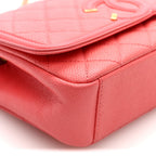 Caviar Quilted Small CC Filigree Flap Coral