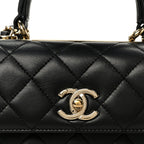 Lambskin Quilted Mini Trendy CC Dual Handle Flap Bag Black