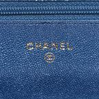 Iridescent Caviar Quilted Wallet on Chain WOC Dark Blue