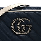 Vintage Effect Calfskin Matelasse Diagonal Small Torchon GG Marmont Chain Shoulder Bag Blue Agata Mystic White