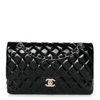 Patent Quilted Medium Double Flap Black