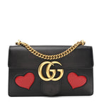 Knight Calfskin Malaga Kid Heart Medium GG Marmont Chain Handle Bag Black Hibiscus Red Multicolor