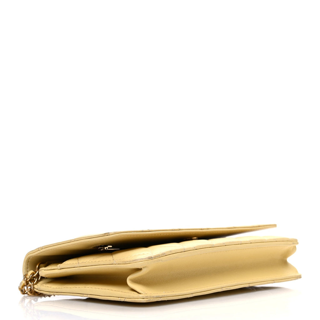 Lambskin Quilted Enamel Wallet On Chain WOC Yellow