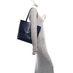 Shiny Calfskin XL Puzzle Fold Tote Abyss Blue