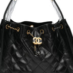 Shiny Crumpled Calfskin Quilted Small Chanel 25 Handbag Black
