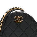 Goatskin Quilted Chanel 19 Round Clutch With Chain Black