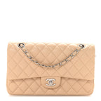 Lambskin Quilted Medium Double Flap Beige