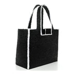 Raffia Large Paula's Ibiza Logo Tote Black White