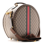 GG Supreme Monogram Textured Dollar Calfskin Web Savoy Hat Box Beige Ebony New Acero