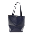 Shiny Calfskin XL Puzzle Fold Tote Abyss Blue