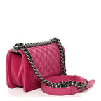 Velvet Quilted Small Boy Flap Fuchsia