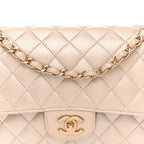 Pearly Caviar Quilted Medium Double Flap Light Beige