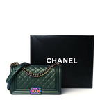 Iridescent Goatskin Quilted Medium Boy Flap Green