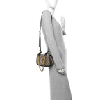 GG Supreme Monogram Textured Dollar Calfskin Mini Blondie Chain Shoulder Flap Bag Beige Ebony New Acero