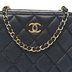 Lambskin Quilted Small Trendy CC Camera Case With Chain Navy