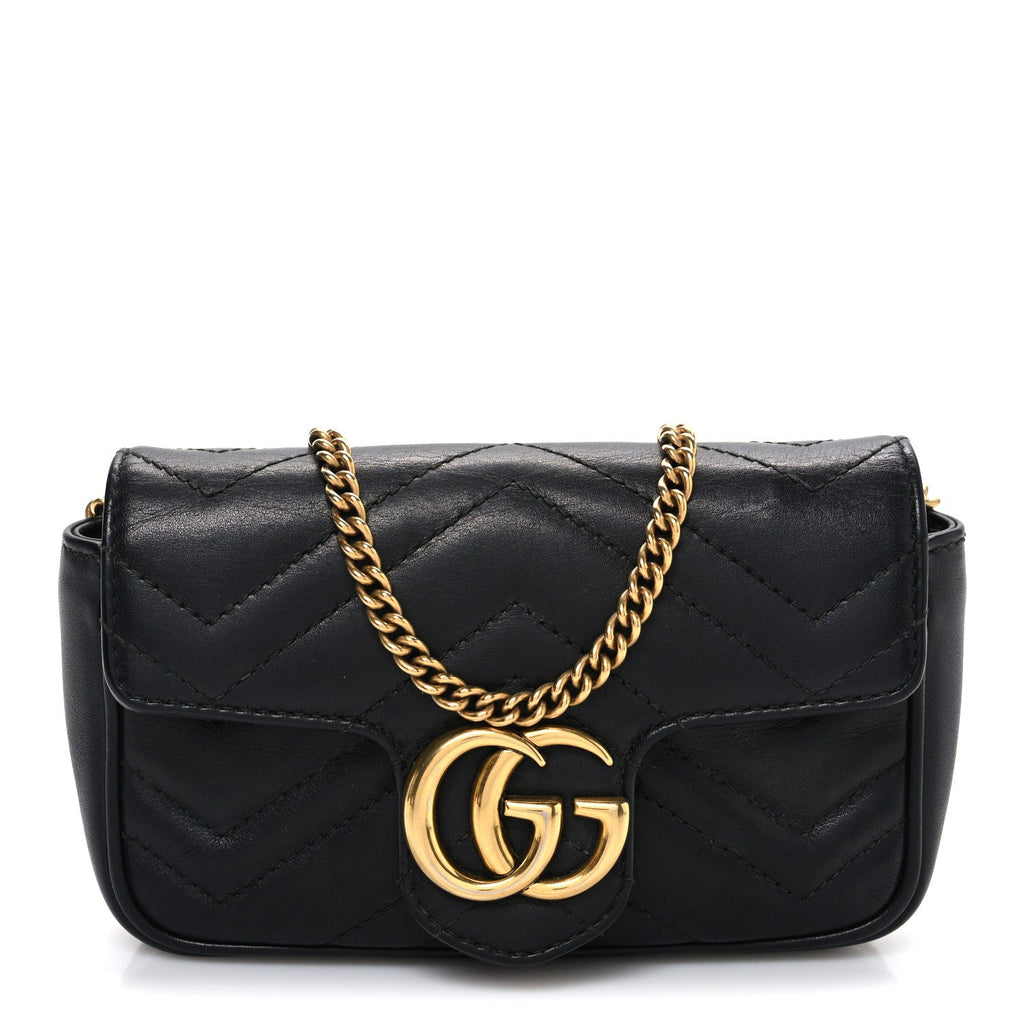 Calfskin Matelasse Super Mini GG Marmont Shoulder Bag Black